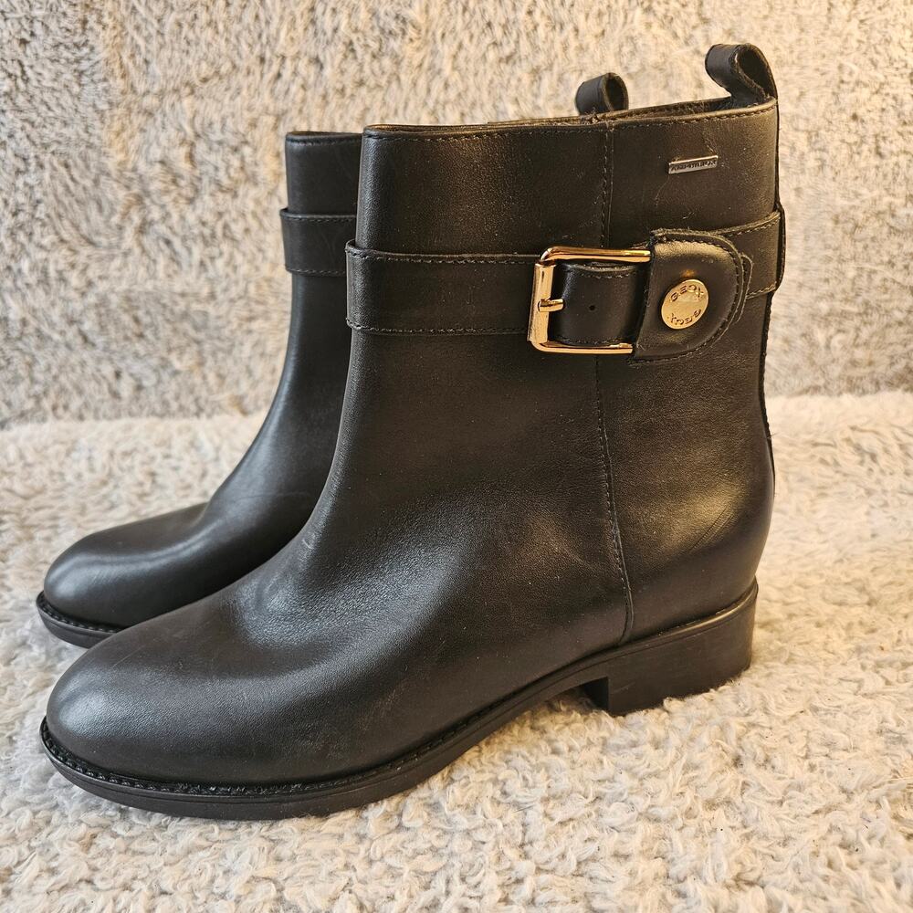NEW GEOX Women Felicity ABX Waterproof Leather Ankle Boots Side Zip Size 6 Black